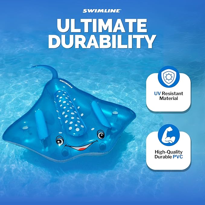 Swimline Manta Ray Inflatable Pool Ride On, Blue, 84" x 73" x 14"