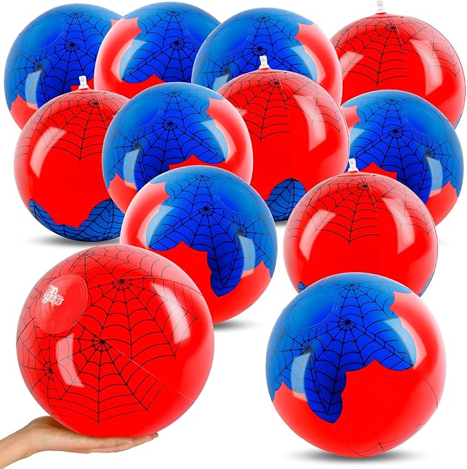 12PCS Spider Web Beach Ball 8 Inch for Kids Summer Pool Party Supplies|Spider Birthday Decorations|Bulk Spider-Themed Party Favors,Beach Games,Class Celebration,Outdoor Activities Gift Ideas