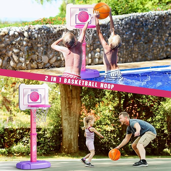 Toddler Basketball Hoop Indoor for Age 1-3, Height Adjustable Poolside Basketball Hoop with 3 Balls for Outdoor Game, Basketball Goal Sport Toys Birthday for Boys Girls 1 2 3 Year