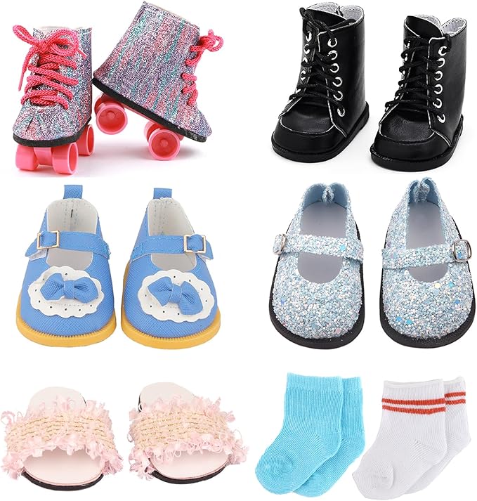 18 inch Doll Accessories, 5 Pairs of Doll Shoes+2 Pairs of Socks Fits for 18in American Doll Accessories