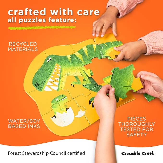 Crocodile Creek 12-Piece Mini Jigsaw Puzzle - Fun Floor Puzzles for Kids Ages 2-4 and Up - Heavy-Duty Shaped Box for Storage - Blast Off - 12" x 9" Finished