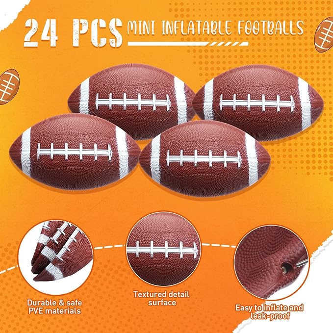 Libima 24 Pcs Mini Inflatable Football 7 Inch Small Rubber Football Sports Playground Balls for Outdoor and Indoor Games Gifts Party Favors