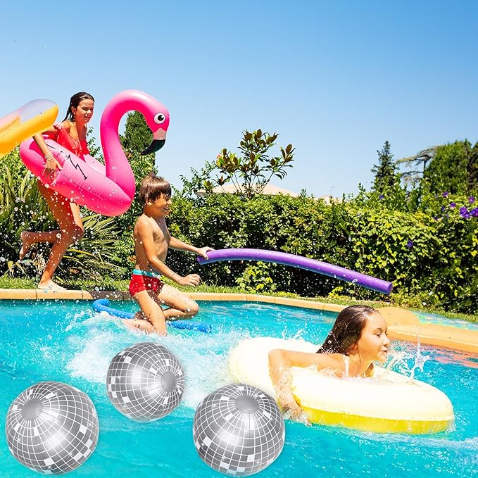 Whaline 5Pcs Inflatable Disco Beach Ball 24 & 16 Inch Round Pool PVC Balls Disco Theme Party Decoration for Indoor Outdoor Summer Beach Sports Theme Party Decor (Silver)