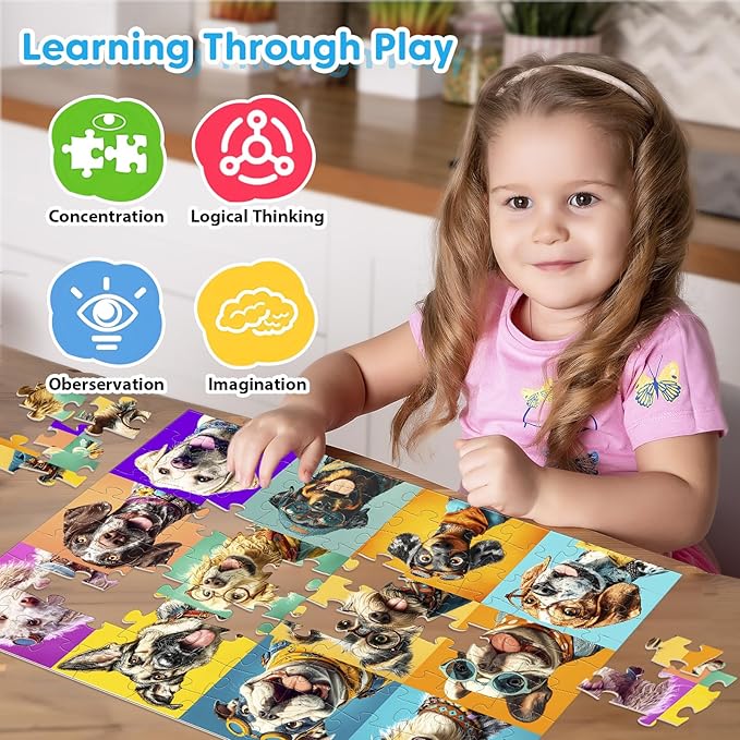 4 Packs 100 Piece Puzzles for Kids - Dogs Cats Donuts Flowers Puzzles for Kids Ages 4-6 6-8 8-10, Large Piece Puzzles for Kids & Seniors Adults Jigsaw Puzzles Educational Gifts for Girls Boys