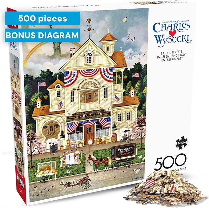 Buffalo Games - Jigsaw Puzzle 500 Pieces for Adults - Charles Wysocki Lady Liberty’s Independence Day Enterprising - Premium Giftable Foil Box with Reference Poster - Made in USA