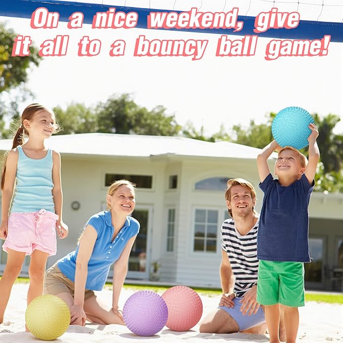 6 Pcs Macaron Playground Balls 8. 5 Inch Pastel Color Rubber Bouncy Balls for Kids Inflatable Colored Dodgeball Kickball Handball for School Backyard Beach Indoor Outdoor Games (Solid)