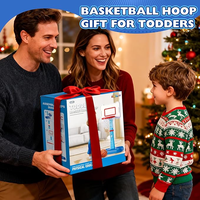 Toddler Basketball Hoop Indoor for Age 1 2 3, Adjustable Kids Basketball Hoop, Mini Basketball Hoop with 3 Balls for Outdoor Poolside, Christmas Birthday Sport Toys Gifts for Baby Boys Girls Age 1-3