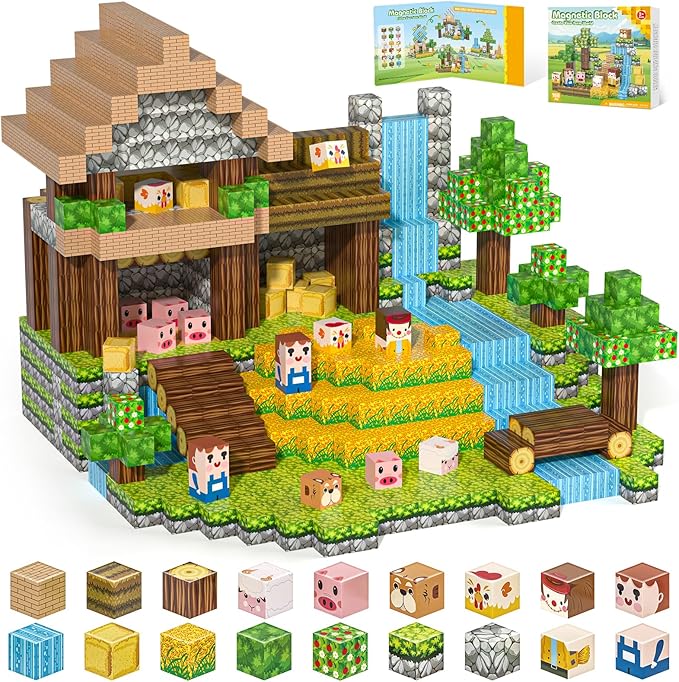 Magnetic Blocks, Magnetic Building Blocks 100pcs Gryxpox-STEM Toys for Kids Ages 3+, Magnet Tiles with Forest Animals Blocks Set, Educational Sensory Toys for Toddlers, Boys & Girls–Creative Game Gift