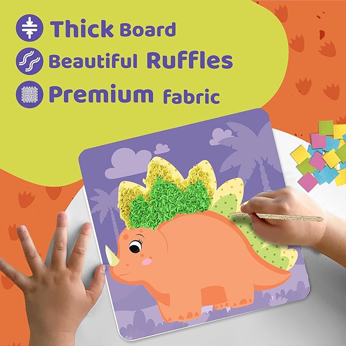 jackinthebox Poke Poke Art – Dinosaurs Theme, Mess-Free Fabric Art and Craft, Flower Pressing Kits, Gift for Kids, Easter Gifts for Girls and Boys Ages 4 5 6 7 8