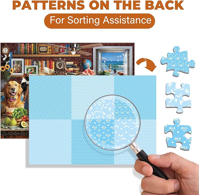 BenBen Puzzles for Adults 500 Pieces, Dogs' Dinner Party, Dog Jigsaw Puzzle with Patterns on Back, Funny Animal Puzzle, Challenging Puzzles for Family Game Night, Home Décor