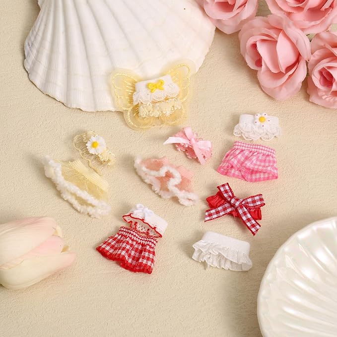 6 Sets Doll Outfits for 3 Inch Doll Pack, Mini Toys Clothes Pack with Tops & Skirts Clothing Mini Figure Costume Dress Up Accessories for Collector Display and Decoration (Pink, Red, Yellow)