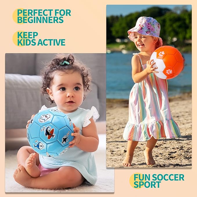 Toddler Soccer Ball Size 2 Size 3 - Small Soft Kids Ball 2 Pack for Ages 1-5 3-8 - Cartoon Sports Toy Boys Girls - Easter Basket Stuffers for Toddlers Kids - Soccer Gift for Indoor Outdoor Games
