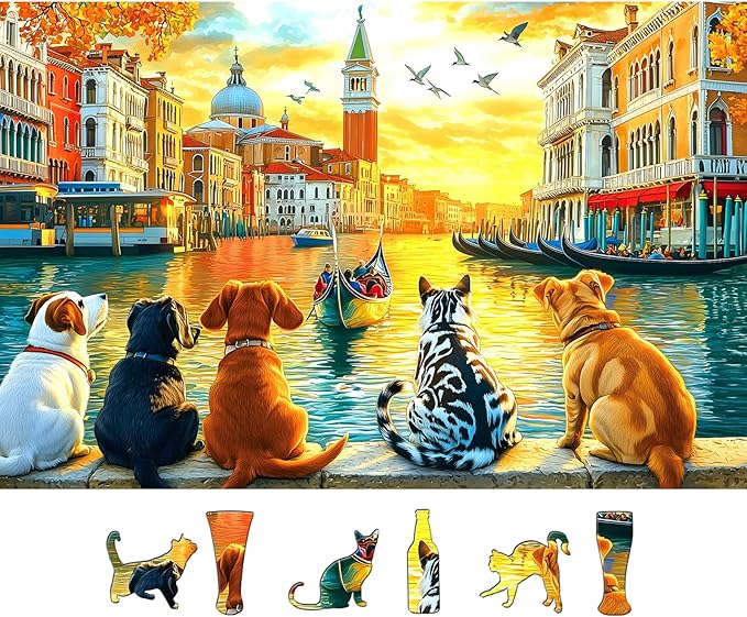 500 Piece Jigsaw Puzzle for Adults, Sights of Venice with Dogs Challenging Puzzles for Adults 500 Pieces, Perfect for Game Nights Decoration, Finished Size 23 x 15 Inch