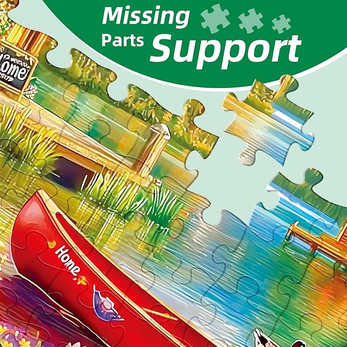 300 Pieces Puzzles for Adults,Lakeside House & Red Boat Puzzle,300 Pieces Puzzle for Seniors Large Piece,Mountains Jigsaw Puzzles for Kids Ages 8-10,Challenging Family Games, 20.5 x 15 in