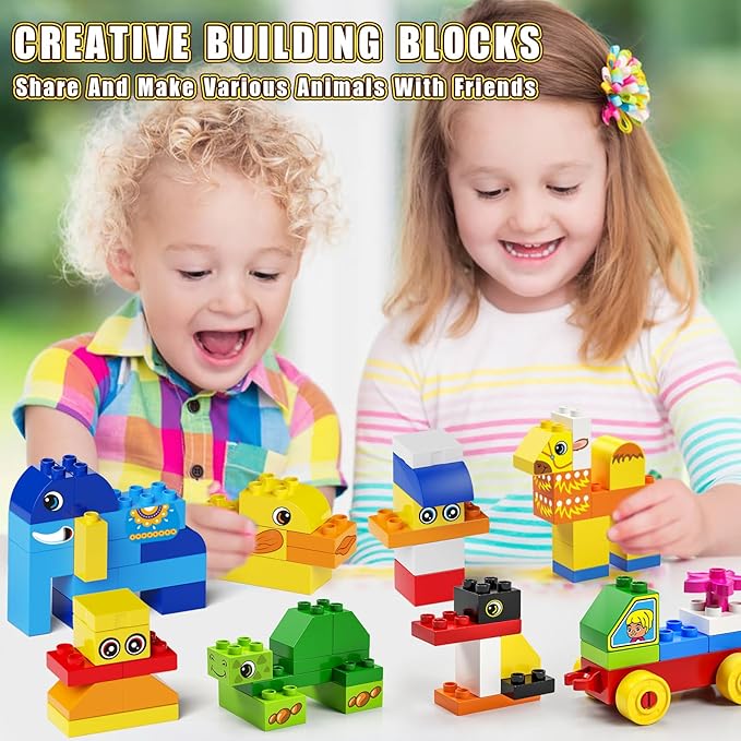 burgkidz Animal Building Toys for Toddlers 3-5, Jumbo 135Pcs Building Blocks, Creative Take Apart Puzzle with Storage Bucket, Compatible with Major Brands, Preschool Birthday Gift for Boys Girls