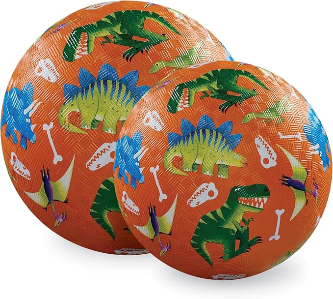 Crocodile Creek Playground Ball - Durable Rubber Ball for Kids Ages 3 and Up - Bouncy Inflatable Ball for Kickball, Indoor Games, and Outdoor Sports - PVC-Free - Dinosaur - 5-inch Diameter