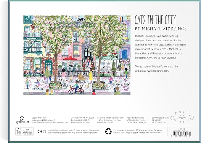Galison Michael Storrings Cats in The City 1000 Piece Puzzle Featuring Beautiful Artwork of Cats in The City Garden