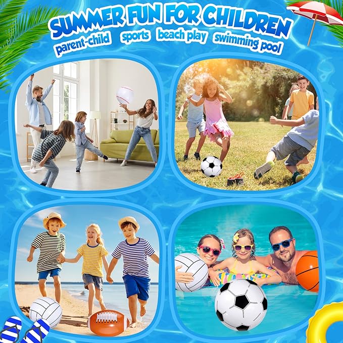 Sosation 16 Inch Inflatable Sport Balls 5 Styles Sport Beach Balls Swimming Pool PVC Ball Bulk Blow up Sports Party Decorations for Family Outdoor Beach Pool Water Sports(15 Pieces)