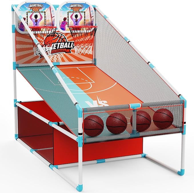 2-Player Arcade Basketball Game Set,Upgraded Indoor Hoop with LED Light Electronic Scoreboard 4 Balls,Carnival Games Sports Toys Kids 3-10 for Home Party Backyard Outdoor Boys Girls Toddlers Gifts