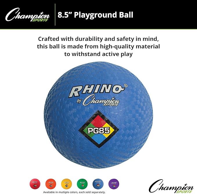 Champion Sports Rhino Playground Balls 8.5"D - Two Ply, Nylon Wound, BLUE