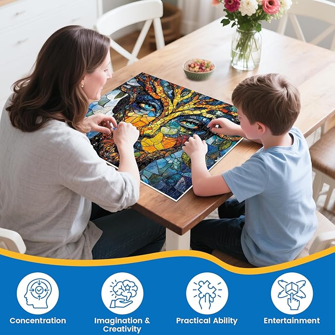 500 Piece Puzzles for Adults, Mosaic Tree Faced Woman Jigsaw Puzzles, Stained Glass Art Puzzle, Birthday for Men, Women, and Seniors, Fun and Challenging Puzzle, 20.5x15 in