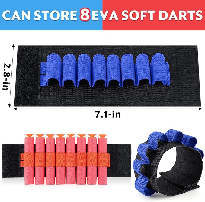Dart Holders Fit for Nerf Gun Bullets, 24 Pcs Gun Party Supplies Toy Gun Accessories Ammo Wristband for Kids EVA Soft Bullets Wrist Belt Band Strap Compatible with Nerf N-Strike Blaster Gun (No Darts)