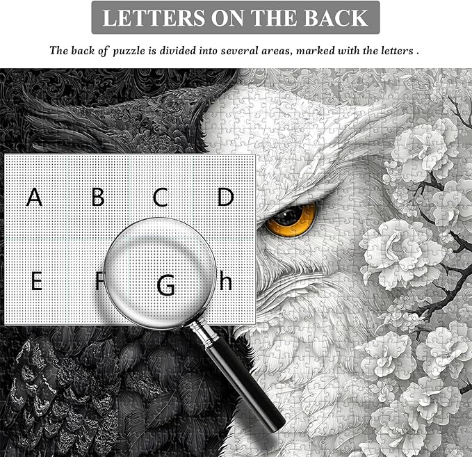 Yin Yang Owl Puzzle for Adults 1000 Pieces，Black and White Puzzles Owl Flowers, Impossible Difficult Hard Bird Jigsaw Puzzle, Animal Floral Art Challenge Puzzle Aesthetic