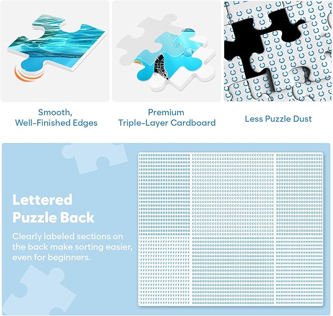 3 Pack Puzzles for Adults 500 Pieces, Sea Turtle Dolphins Sharks Puzzle 500 Piece, Challenging Ocean Jigsaw Puzzles with Letter on Back Poster, Gifts for Adults, Birthday & Game Night 20.5" x 15"