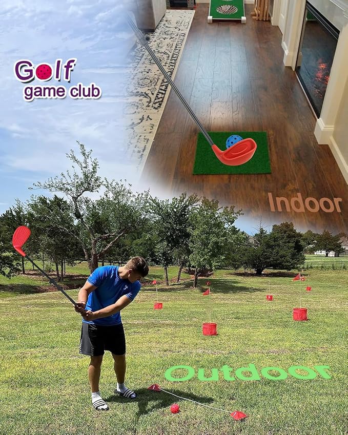 KOFULL Golf Club with Oversize Club Head for Golf Game Buckets, 1 PCS Club Length Adjustable for Backyard Golf Game, Yard Golf Club for Adults Family, Hitting Plastic Foam Balls in Grass, 36", Red