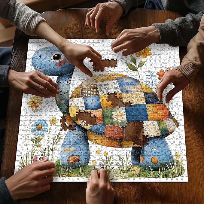 Sea Turtle Puzzles for Adults 1000 Pieces, Nature Cute Animal Jigsaw Puzzles Plant Flower, Patchwork Art Floral Challenge Puzzle for Adults