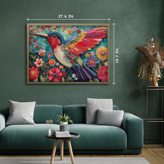 Hummingbird Puzzles for Adults 1000 Pieces, Bird Flower Garden Patchwork Art Quilt Puzzle, Beautiful Spring Floral Difficult Hard Jigsaw Puzzles with Animals, Colorful Challenging for Adults