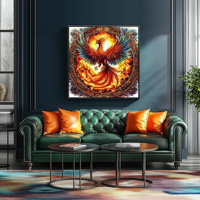 MINIWAN Puzzles for Adults 500 Pieces, Mythical Fiery Phoenix Ornate Round Jigsaw Puzzle, Challenging Fantasy Large Piece Art Puzzle, Home Wall Decor Gift for Mythology Lovers Puzzle Enthusiasts