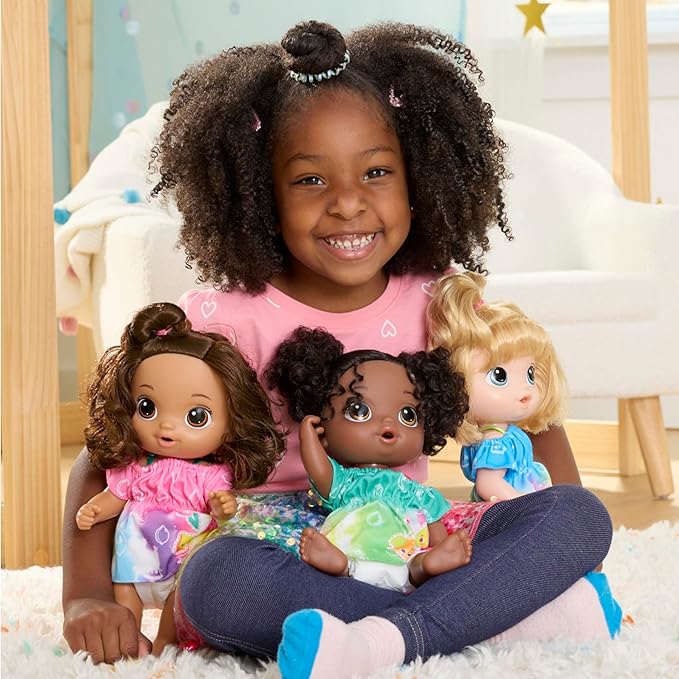Baby Alive Fruity Sips Doll, Apple, Toys for 3 Year Old Girls, 12-inch Baby Doll Set, Drinks & Wets, Pretend Juicer, Kids 3 and Up, Blonde Hair