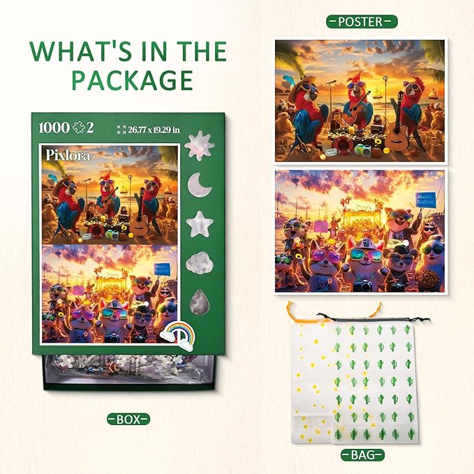 Unique Jigsaw Puzzles 1000 Pieces for Adults, 2 Pack Puzzles 1000, Clear Puzzles for Adults, Birds Singers and Cats Fans Theme, Interactive Party Games for Family