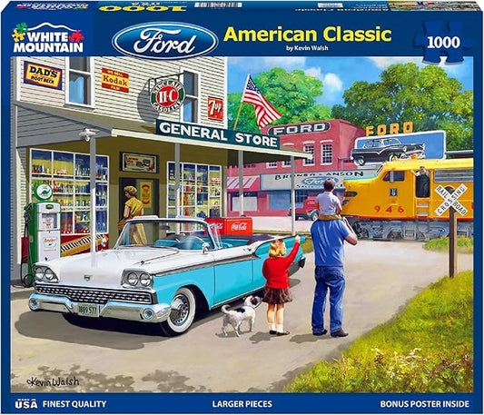 White Mountain 1000 Piece Jigsaw Puzzle Vintage Classic Car Scene Puzzles with Large Pieces for Adults and Family 24"x30" – Ford American Classic