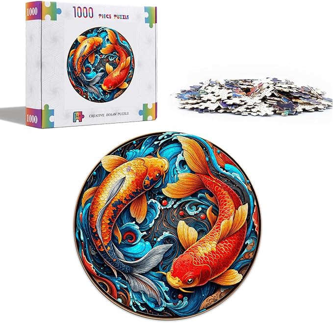 Koi Fish Yin Yang Puzzles for Adults 1000 Pieces, Jigsaw Puzzles 1000 Pieces for Adults, Fun Puzzles with Letters On Back, Challenging Game Toys, Family Decoration Puzzle (26.5 * 26.5in)