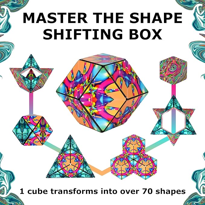 Shashibo Shape Shifting Box - STEM Fidget Toy with Ultra Strong Magnets - Sensory Puzzle Cube Transforms Into 100+ Shapes, Easter Basket Stuffers Gift for Kids, Teens, and Adults (Water Color)