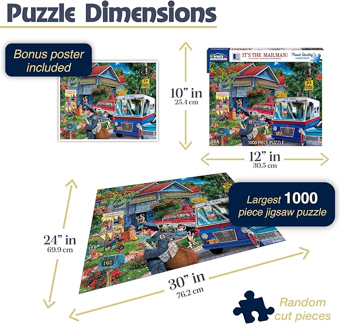 White Mountain 1000 Piece Jigsaw Puzzle Spring Retro House Puzzles with Large Pieces Gift for Adults and Family 24"x30" - It's The Mailman