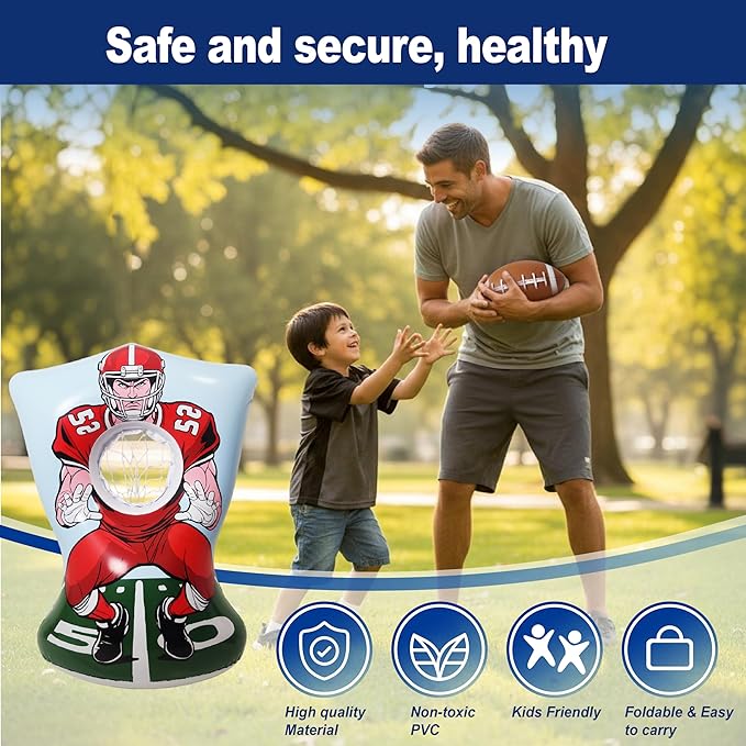 Inflatable Football Training Toss Game Inflatable Football Pitching Target for Kids, Double-Sided Outdoor & Indoor, Includes 2 Footballs, Pump & Patch Kit Football Games Gifts for 36 Months+