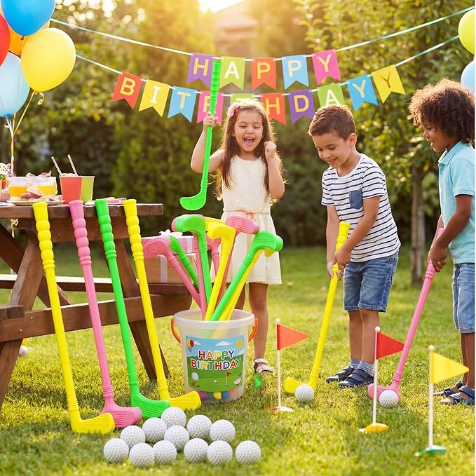 24 Pcs Plastic Mini Golf Clubs for Toddlers, Kids Golf Clubs Toy Set, Toy Balls for Kids Toddlers Outdoor Indoor Lawn Sports for Boys Girls (Bright)