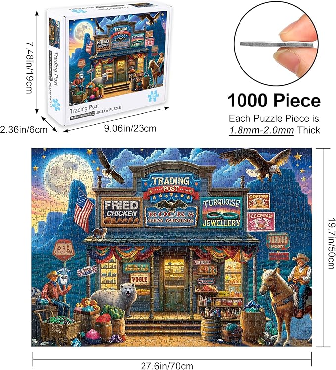 Rocorose Jigsaw Puzzle 1000 Pieces for Adults, Trading Post Puzzle Challenging Game Nights for Family Party Holiday Jigsaw Puzzle Home Decor