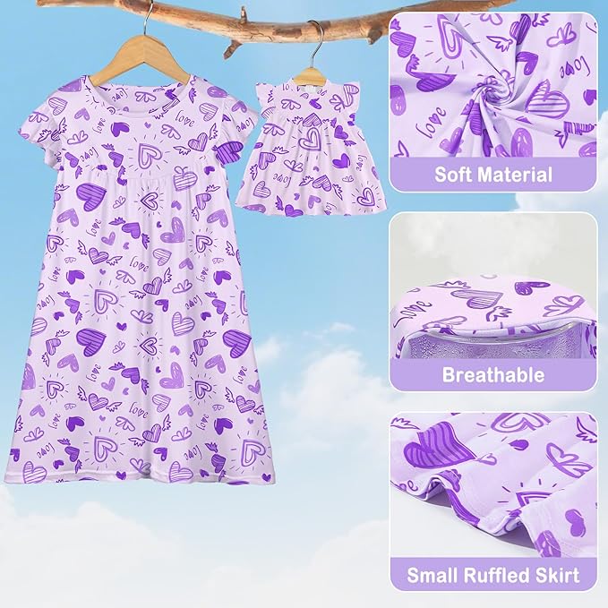 ICOSY Matching Doll & Girls Nightgowns Clothes Girls Pajamas Sleepwear Outfit for Kids and 18" Girl Doll