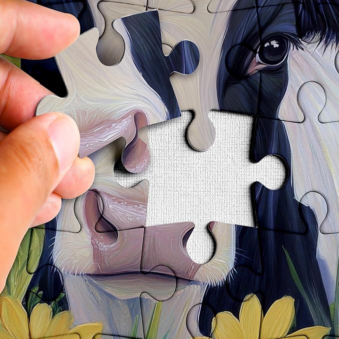 Sunflower Cow Painting Jigsaw Puzzle 1000 Piece for Adult, Animal Flower Plant Nature Jigsaw Puzzles, Funny Art Beautiful Landscape Puzzle