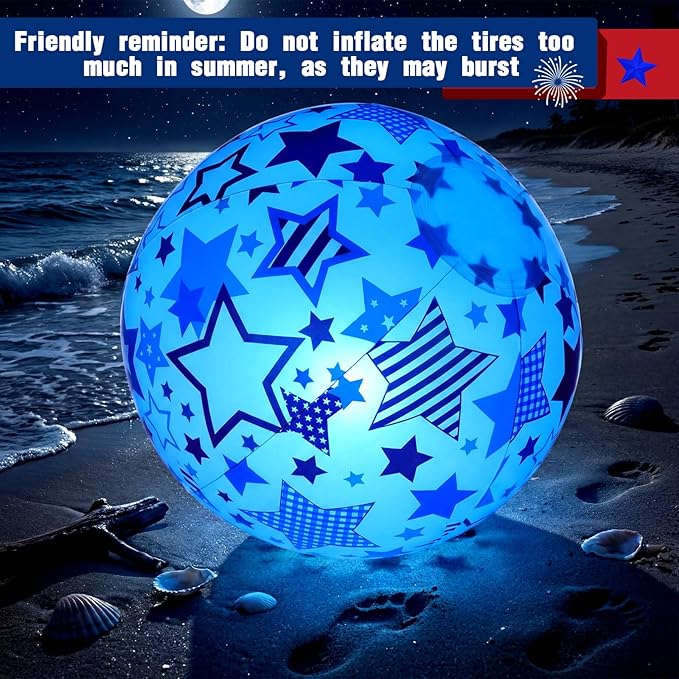 6 Pcs 4th of July Light up Beach Balls 12 Inch Patriotic Light up Beach Balls Bulk Giant Inflatable Red White and Blue Ball for Adults 250th Anniversary Beachy Summer Pool Outdoor Decor