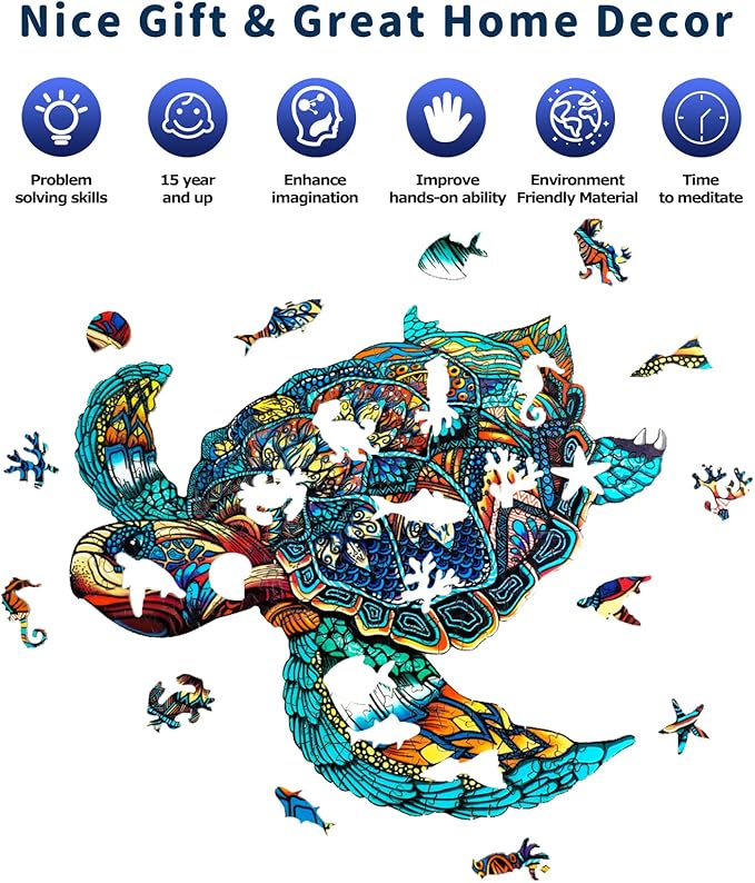 Jigfoxy Wooden Puzzles for Adults, Sea Turtle Wooden Jigsaw Puzzles,Unique Animal Shape Puzzles, Christmas Thanksgiving Gifts for Family Turtle Lover(XL-22.8 * 19.3in-568pcs)
