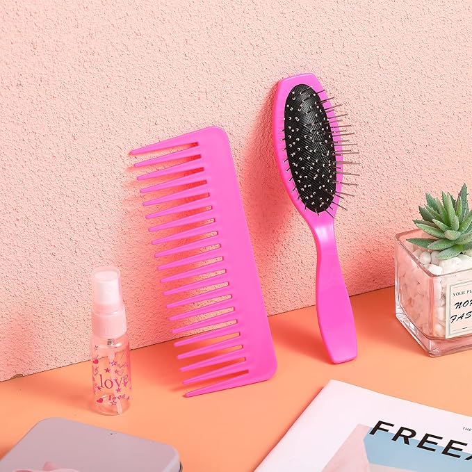 Civaner 3 Pieces Doll Wig Brush Set with Spray Bottle, Comb and Styling Accessories for 18 Inch Dolls(Pink)