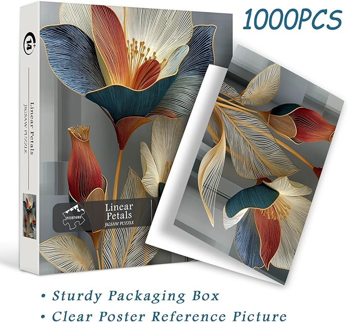 PICKFORU Floral Art 1000 Piece Puzzle for Adults, Linear Petals Jigsaw Puzzles Gradient, Modern Flower Puzzle Theme as Home Decor