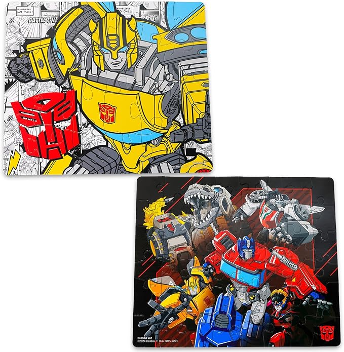 Transformers Jigsaw Puzzles for Boys - Bundle with 24 & 48 Piece Jigsaw Puzzles Featuring Optimus Prime, Megatron, Bumblebee Plus Stickers, More | Transformers Puzzle for Kids