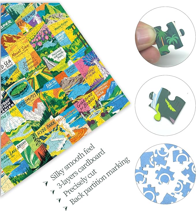 Jigsaw Puzzle 1000 Pieces with Letters on Back National Parks Famous Paintings Global Architecture Puzzle for Adults Kids Teens Ages 8-12 Boys Girls Valentines for Class(National Parks)