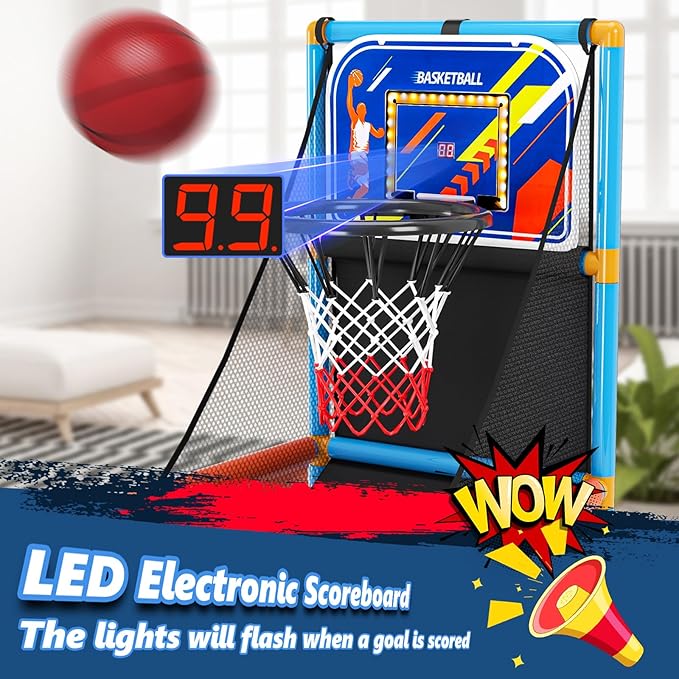 Arcade Basketball Game Set with Electronic Scoreboard&LED Light: Carnival Games Boy Toys Basketball Hoop Indoor Outdoor with 4 Balls & Air Pump Ideal Sports Toy Gifts for Kids 3-12 Years Old
